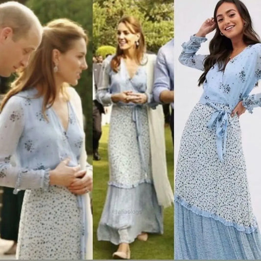 Kate Middleton Blue Floral 10th Anniversary Chiffon Dress
