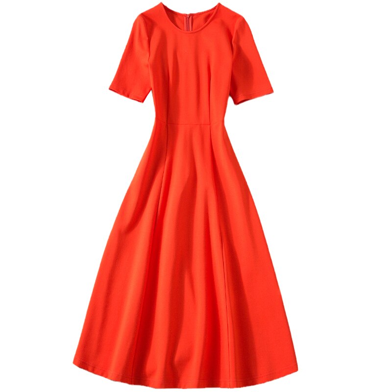 Kate Middleton Orange Short Sleeve Fit Flare A Line Midi Dress