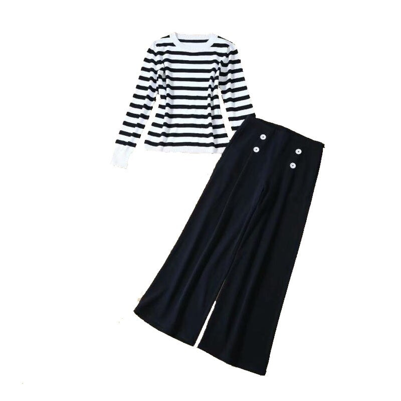 Kate Middleton Sailor Nautical Style Two Piece Striped Sweater Navy Blue Pants Trousers