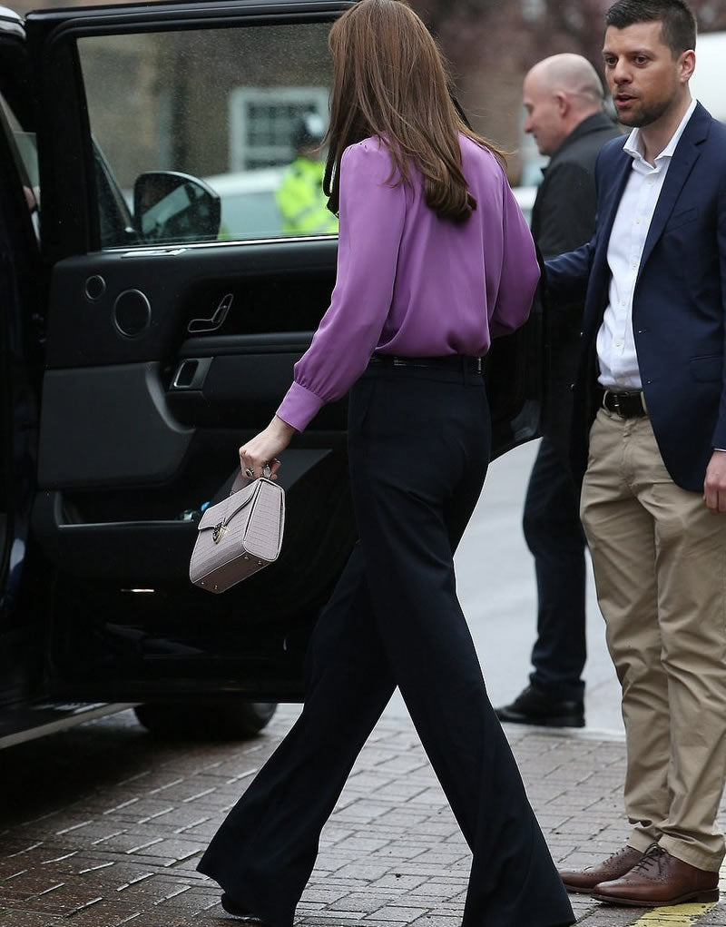 Kate Middleton Purple Chiffon Pussy Bow Blouse