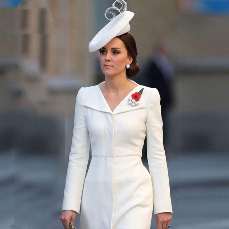 Kate Middleton White Coat Dress Christening Occasion Dress