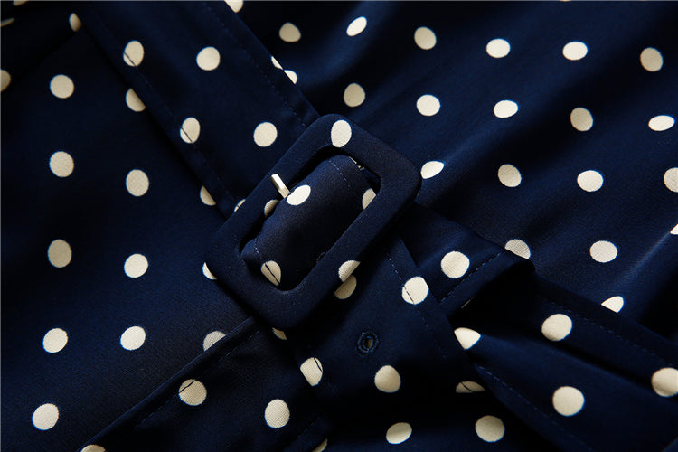 Kate Middleton Navy Blue Polka Dot Vintage Midi Pleated Dress Funeral Occasion Dress