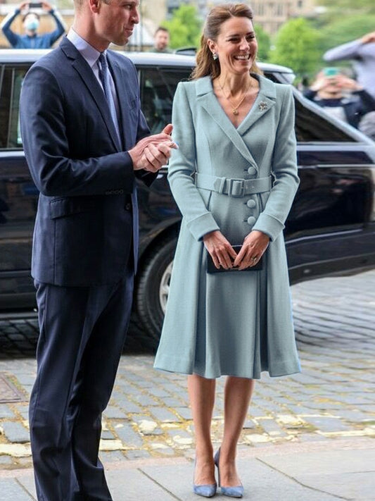 Kate Middleton Pale Blue Duck Egg Coat Dress