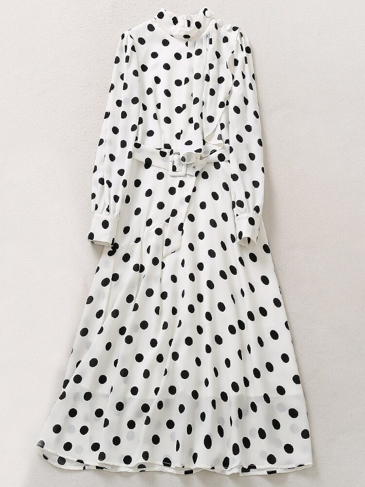 Kate Middleton Ascot Style White Black Polka Dot Midi Dress