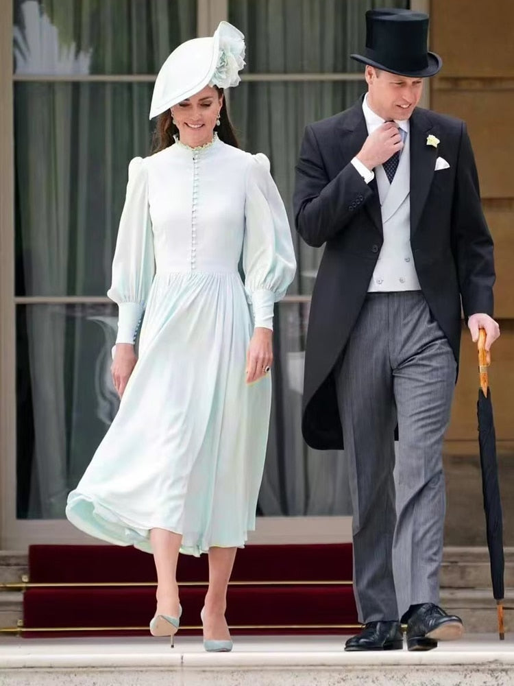 Kate Middleton Mint Green Chiffon Midi Dress Buckingham Palace Garden Party