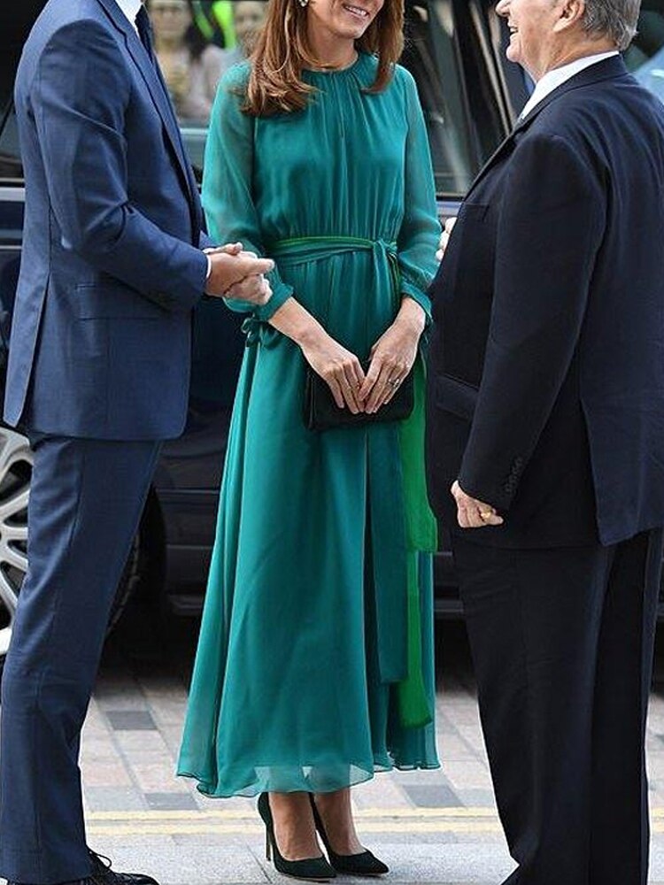 Kate Middleton Turquoise Teal Blue Midi Maxi Occasion Evening Dress