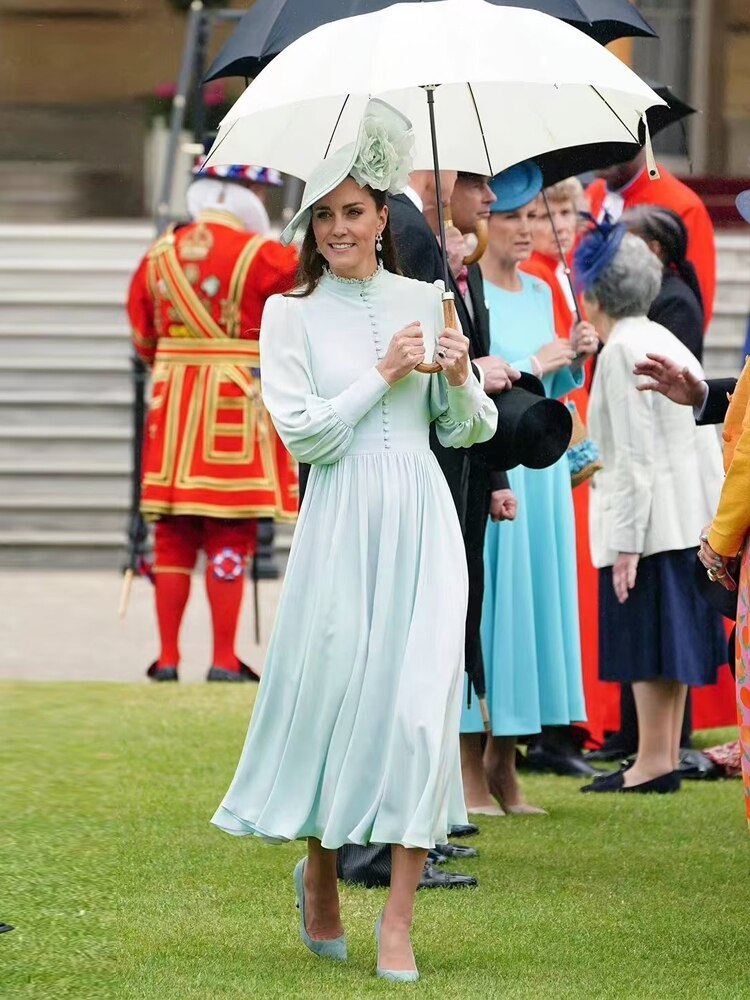 Kate Middleton Mint Green Chiffon Midi Dress Buckingham Palace Garden Party