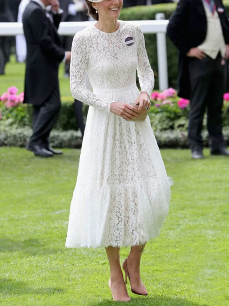 Kate Middleton White Lace Occasion Dress Ascot Style