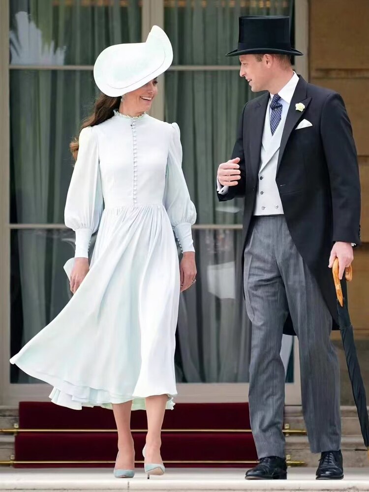 Kate Middleton Mint Green Chiffon Midi Dress Buckingham Palace Garden Party