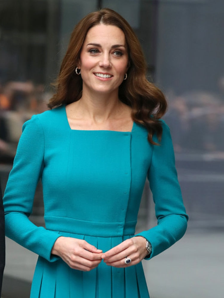 Kate Middleton Turquoise Blue Pleated Dress