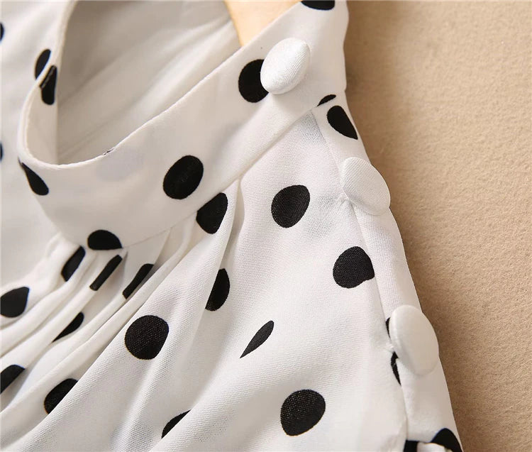 Kate Middleton Ascot Style White Black Polka Dot Midi Dress