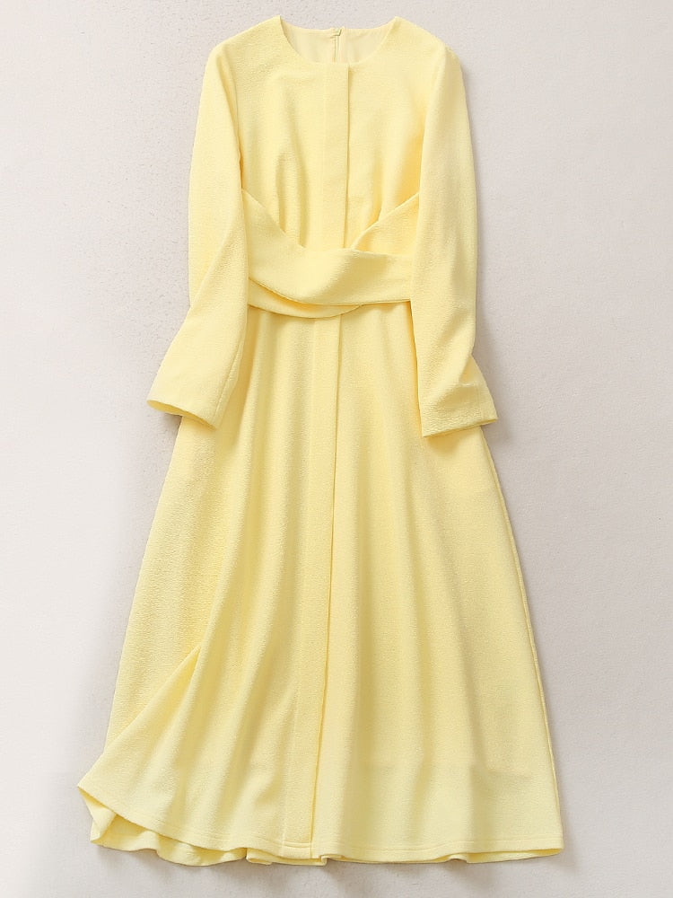 Kate Middleton Jubilee Yellow Midi Dress Lemon Occasion Long Sleeve Dr   opalroyaleclothing