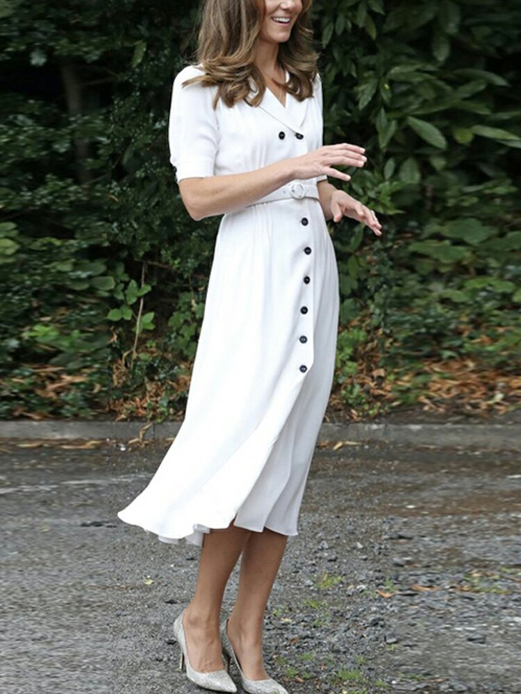 Kate Middleton White Midi Shirt Dress