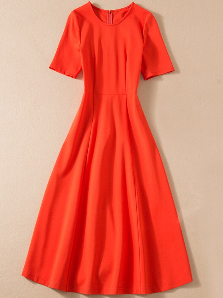 Kate Middleton Orange Short Sleeve Fit Flare A Line Midi Dress