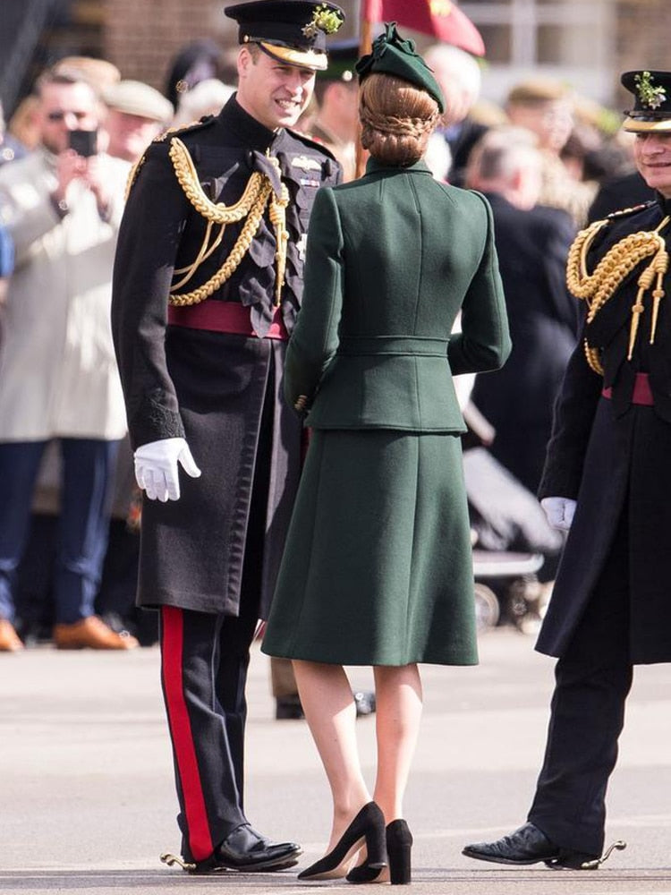 Kate Middleton Dark Green Coat Dress Military Trench Coat St Patrick's Day Outfit