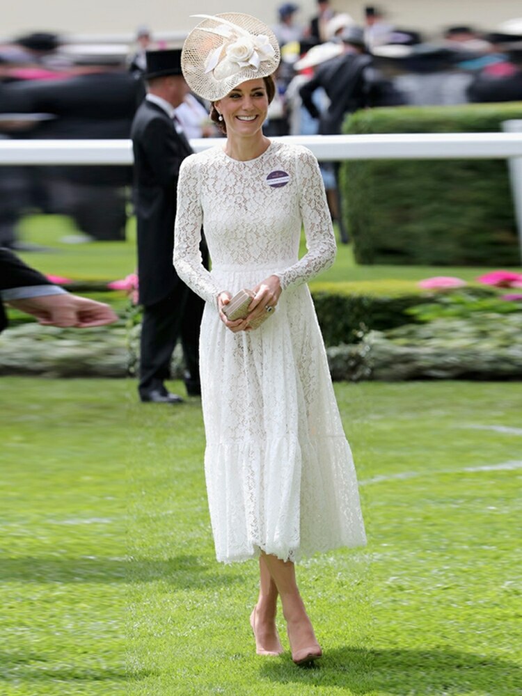 Kate Middleton White Lace Occasion Dress Ascot Style