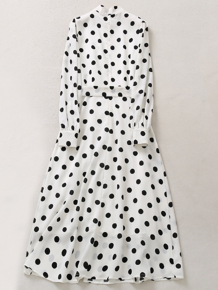 Kate Middleton Ascot Style White Black Polka Dot Midi Dress