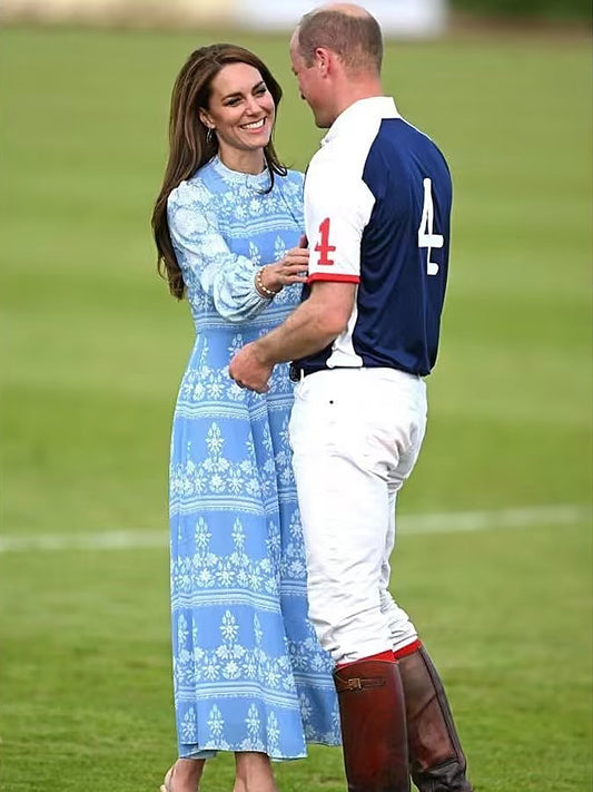 Kate Middleton Cornflower Blue Patterned Floral Midi Dress