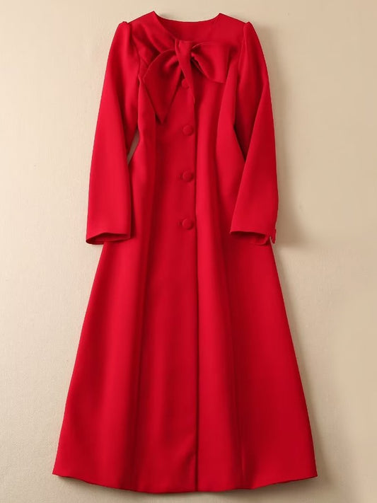 Kate Middleton Red Bow Neck Midi Long Red Coat Dress