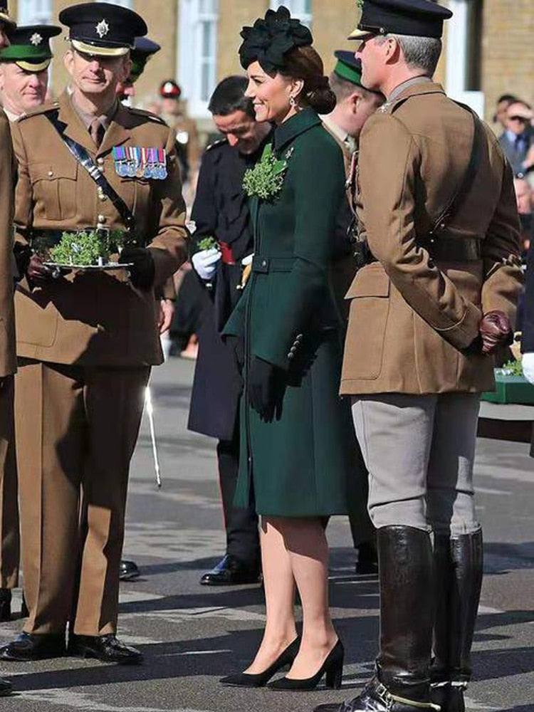 Kate Middleton Dark Green Coat Dress Military Trench Coat St Patrick's Day Outfit