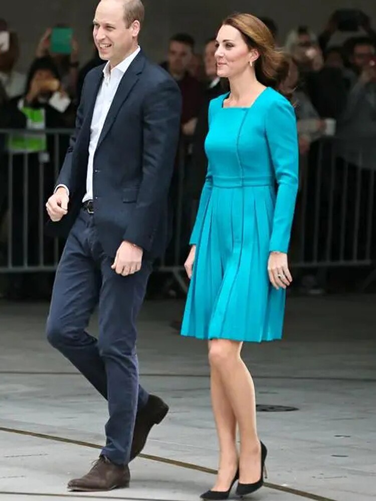 Kate Middleton Turquoise Blue Pleated Dress