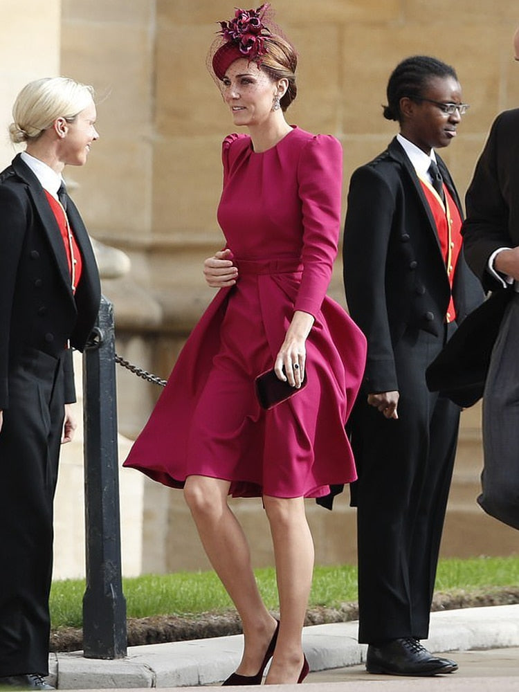 Kate Middleton Pink Fit Flare Pleated Skirt Occasion Party Dress