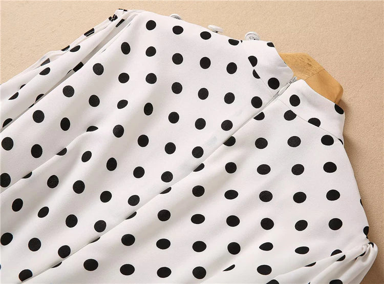 Kate Middleton Ascot Style White Black Polka Dot Midi Dress