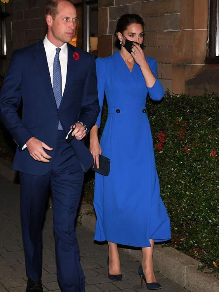 Kate Middleton Royal Blue Midi Coat Dress