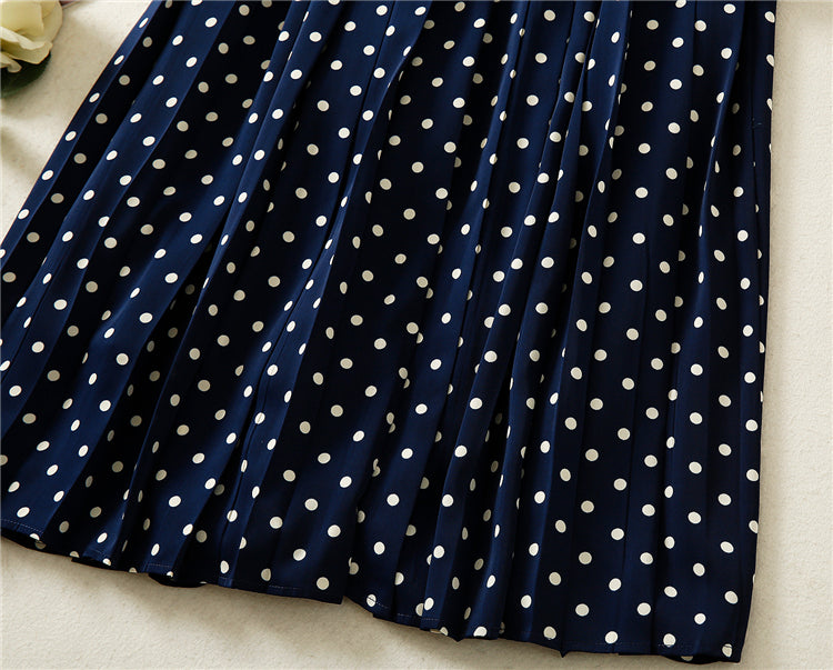 Kate Middleton Navy Blue Polka Dot Vintage Midi Pleated Dress Funeral Occasion Dress