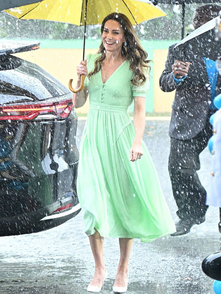 Kate Middleton Mint Green Chiffon Midi Dress The Bahamas