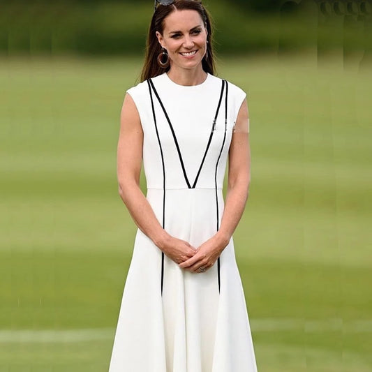 Kate Middleton White Sleeveless Midi Summer Dress