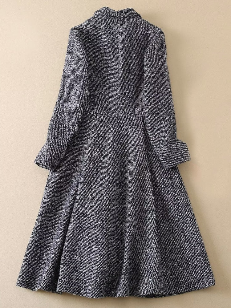 Kate Middleton Winter Tweed Fit Flare Coat Dress Dark Grey