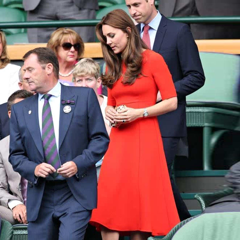 Kate Middleton Orange Short Sleeve Fit Flare A Line Midi Dress