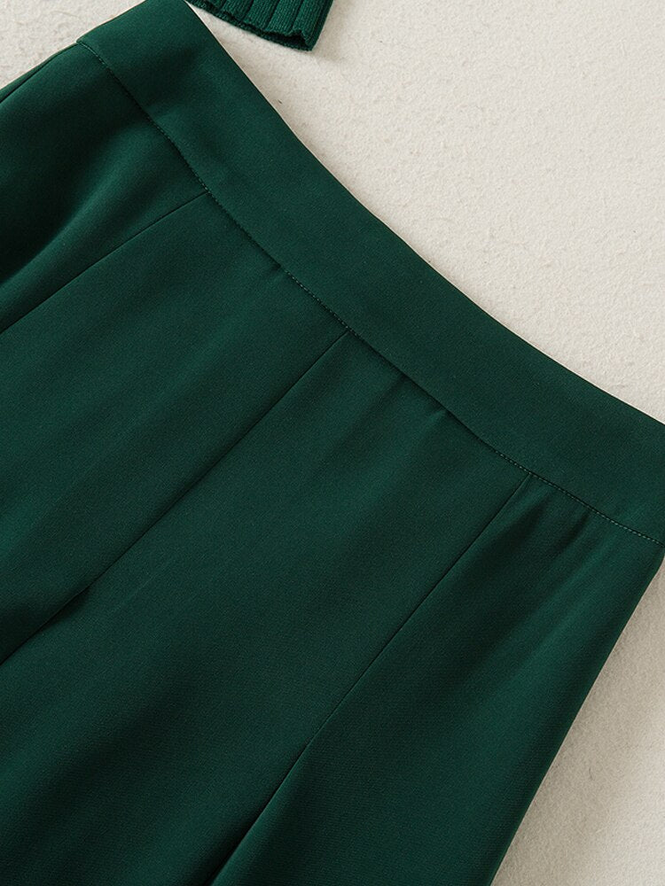 Kate Middleton Dark Forest Green Turtleneck Sweater and Pleated Midi Skirt Outfit