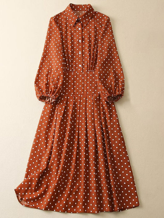 Kate Middleton Brown Polka Dot Shirt Midi Dress