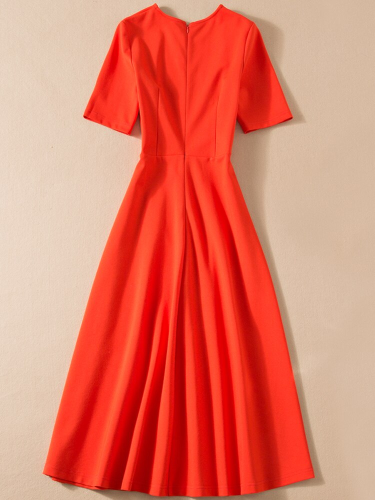 Kate Middleton Orange Short Sleeve Fit Flare A Line Midi Dress