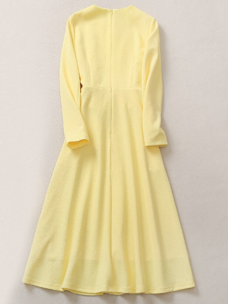 Kate Middleton Jubilee Yellow Midi Dress Lemon Occasion Long Sleeve Dress