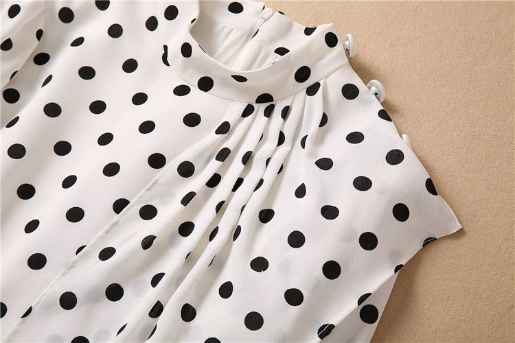 Kate Middleton Ascot Style White Black Polka Dot Midi Dress