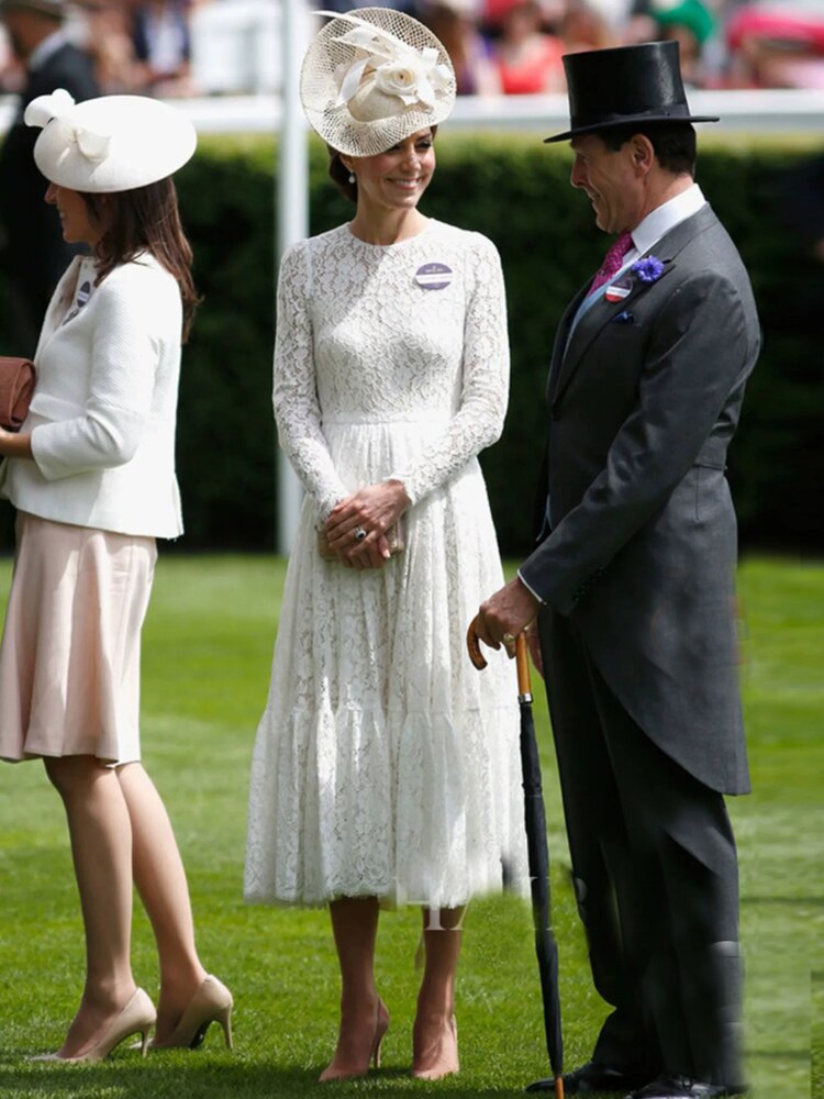 Kate Middleton White Lace Occasion Dress Ascot Style