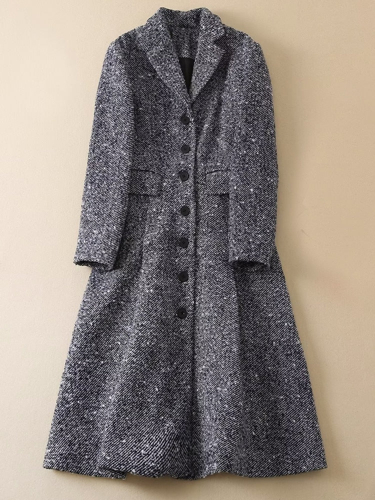 Kate Middleton Winter Tweed Fit Flare Coat Dress Dark Grey