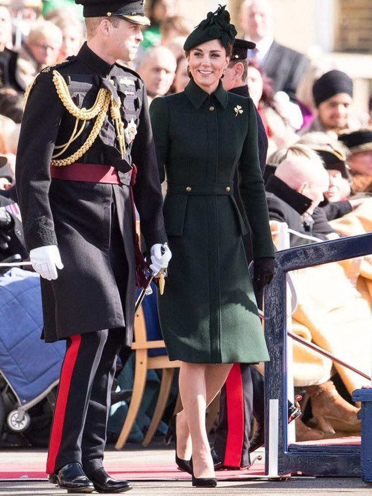 Kate Middleton Dark Green Coat Dress Military Trench Coat St Patrick's Day Outfit