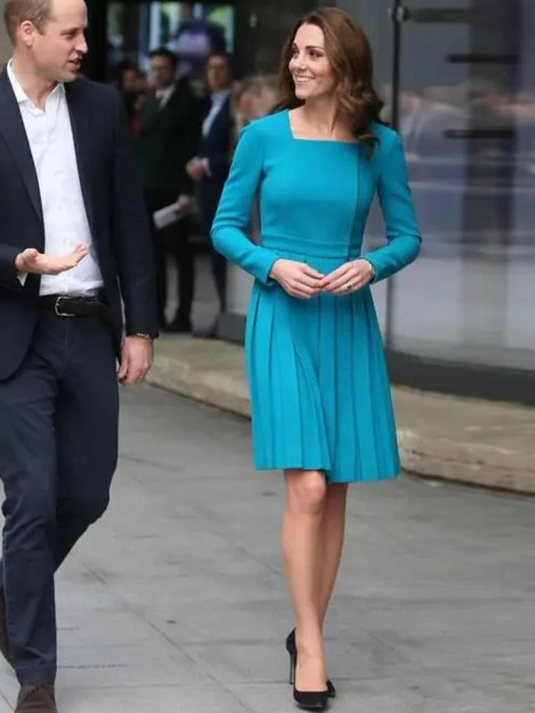 Kate Middleton Turquoise Blue Pleated Dress