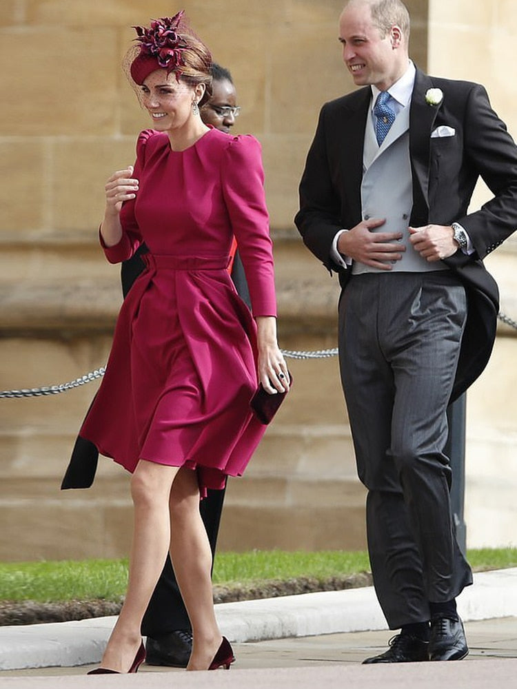 Kate Middleton Pink Fit Flare Pleated Skirt Occasion Party Dress